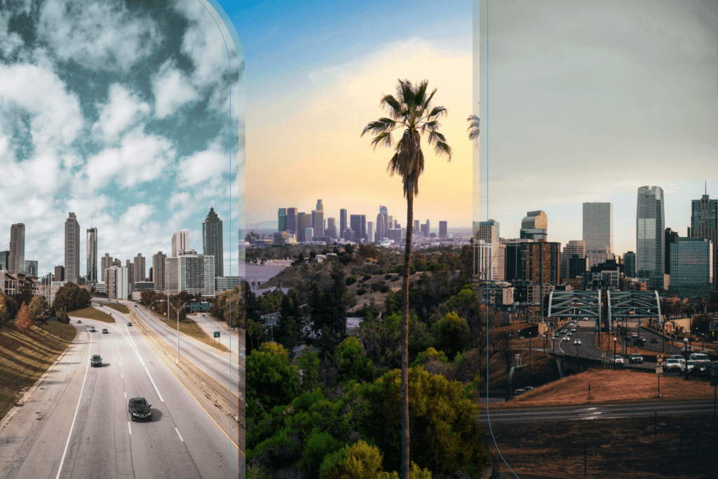 Bird's eye view on three different cities