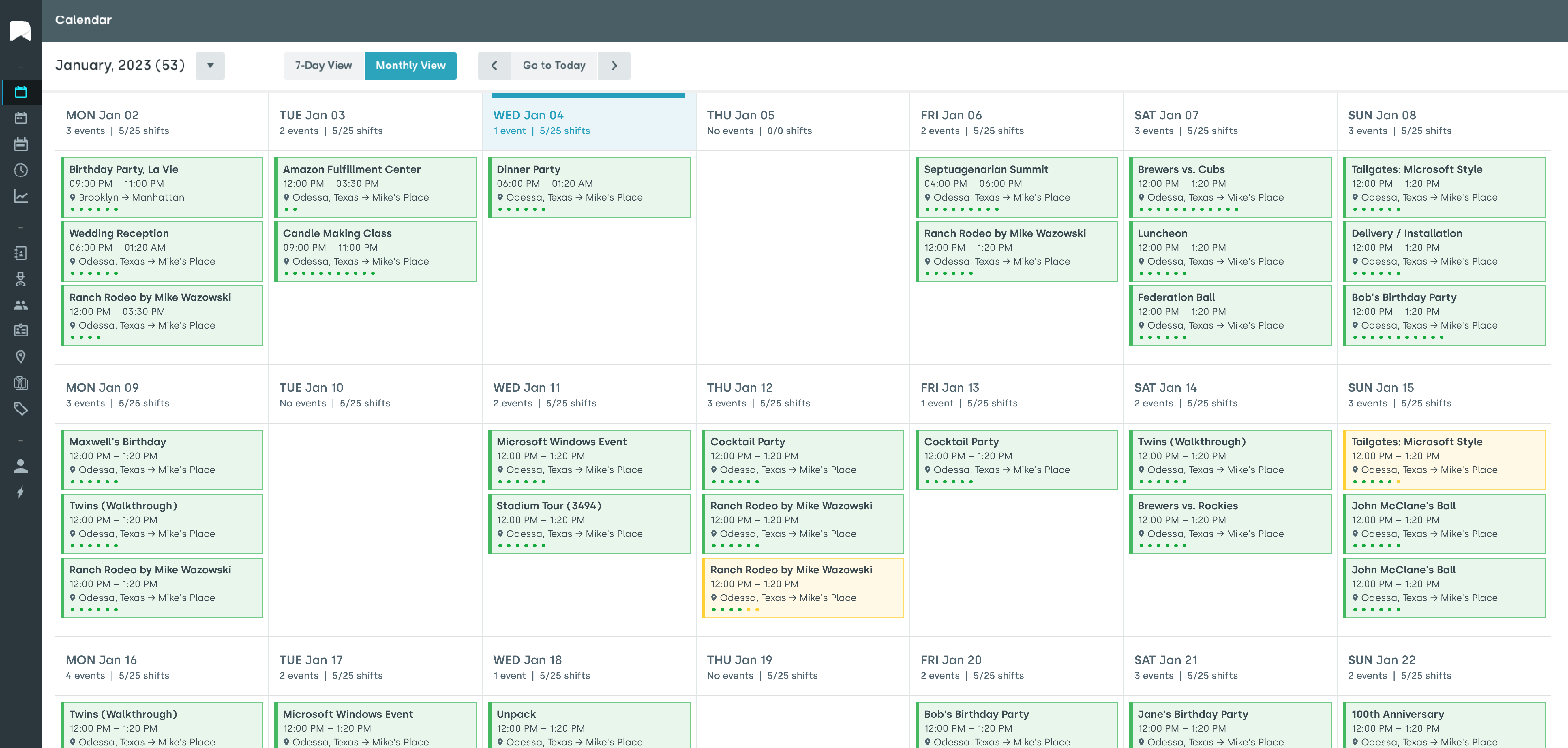 Calendar with events