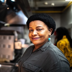 Smiling woman in black shirt