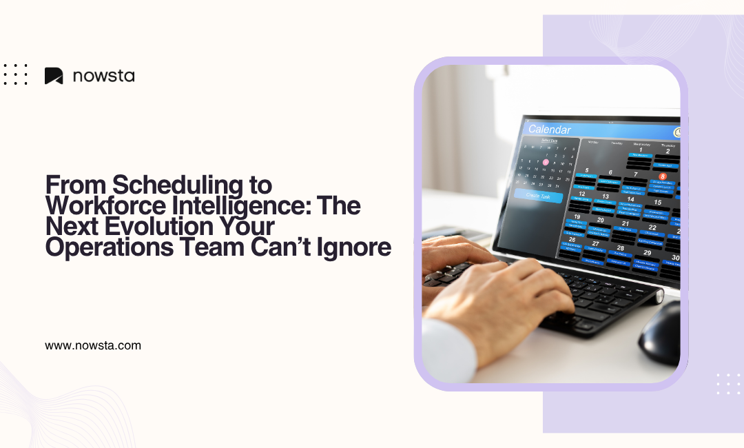 Laptop displaying scheduling calendar representing workforce intelligence and shift planning