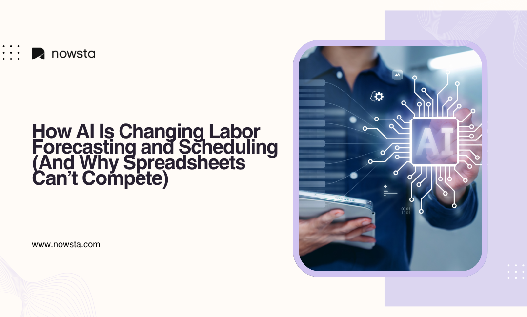 Digital interface with AI technology representing automated labor forecasting and workforce scheduling