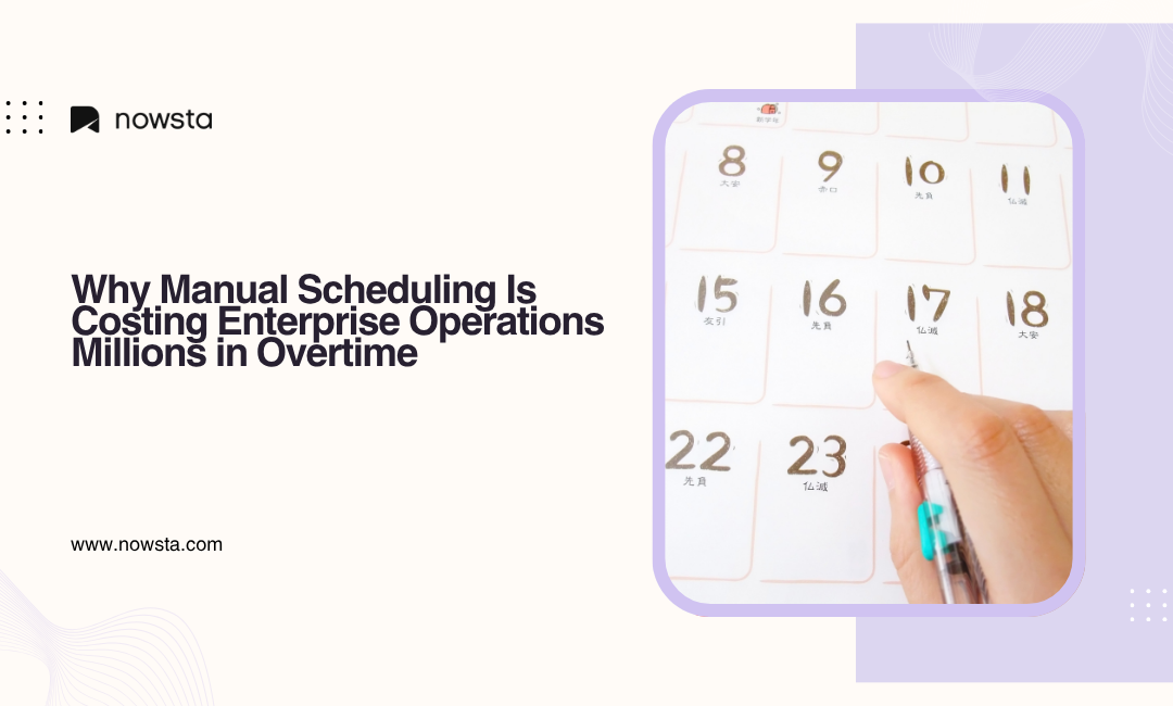 Hand marking a calendar representing manual scheduling and overtime management challenges